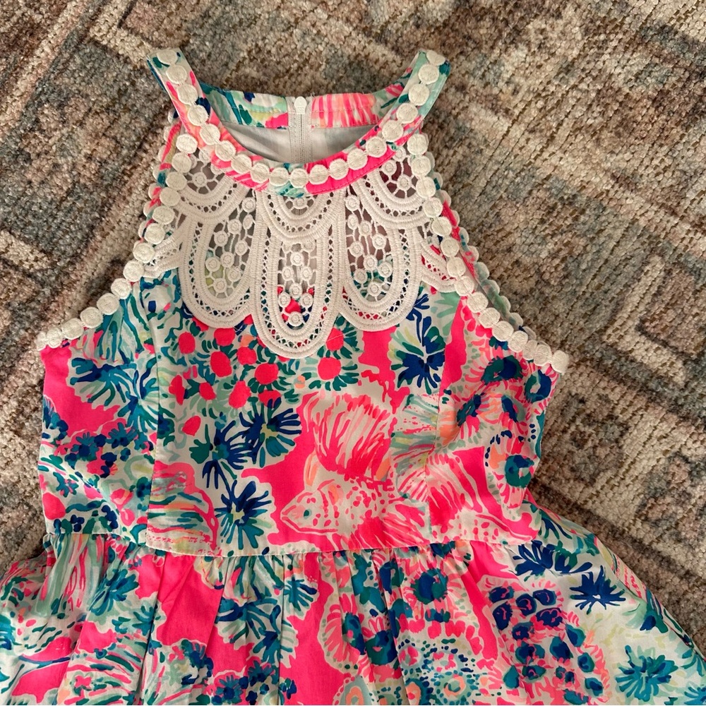 LILLY PULITZER Floral high neck Dress with Lace Detail